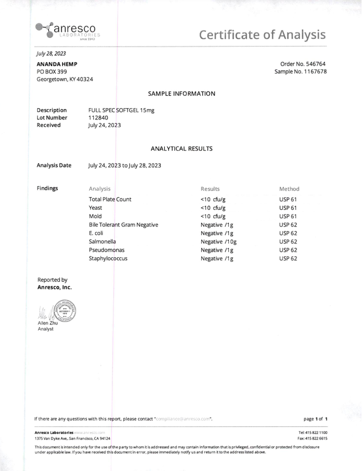 Ananda Hemp Full Spectrum CBD Softgels - thehemphaus