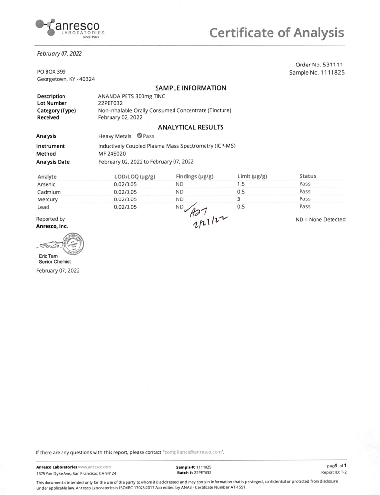 ANANDA PETS CBD FULL SPECTRUM HEMP EXTRACT TINCTURE - thehemphaus