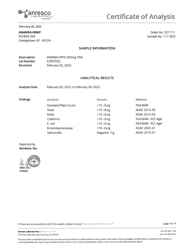 ANANDA PETS CBD FULL SPECTRUM HEMP EXTRACT TINCTURE - thehemphaus