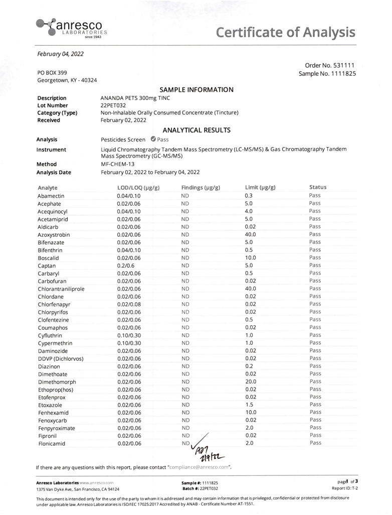 ANANDA PETS CBD FULL SPECTRUM HEMP EXTRACT TINCTURE - thehemphaus