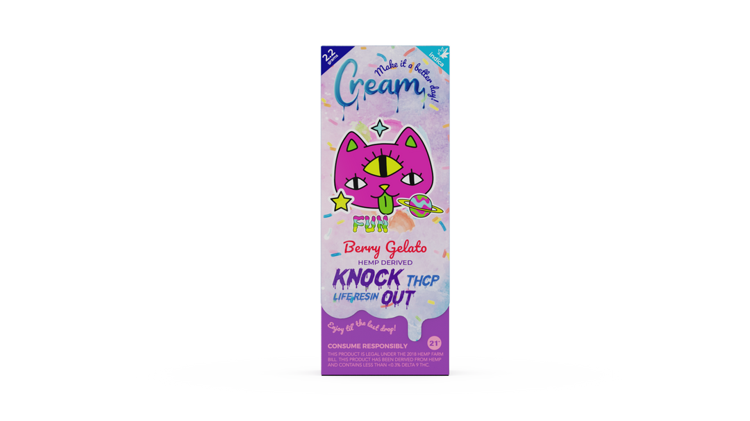 Cream Knock Out THCP Live Resin Disposable Rechargeable Vape - Berry Gelato Indica Strain - 2.2 grams - thehemphaus
