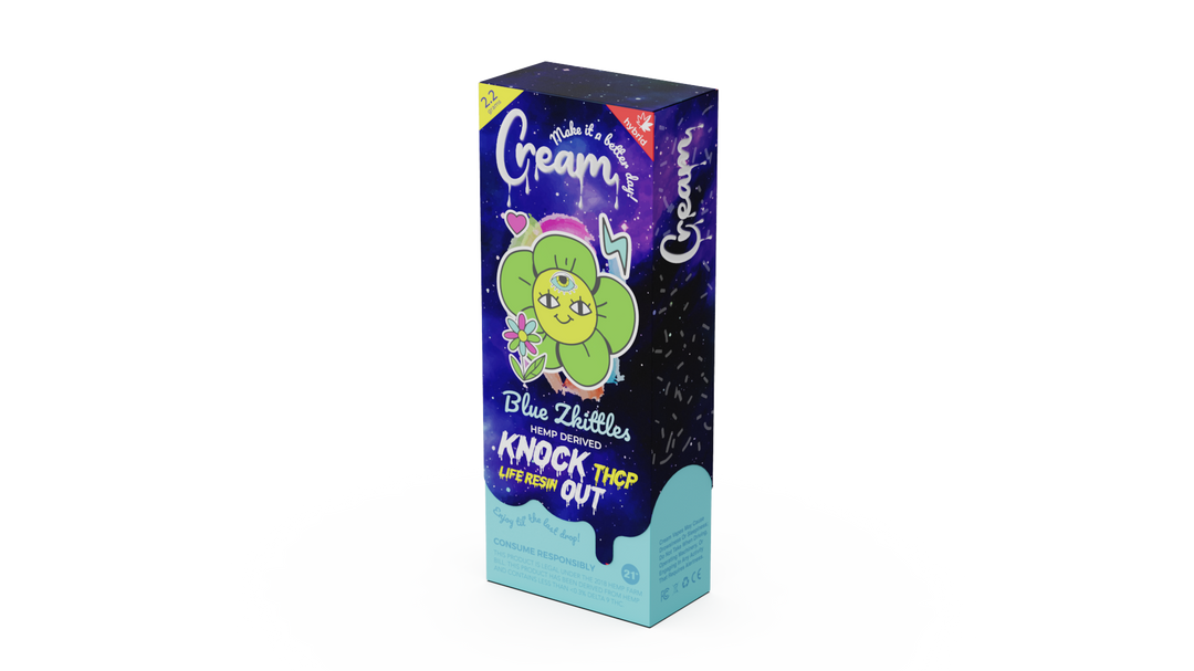 Cream Knock Out THCP Live Resin Disposable Rechargeable Vape - Blue Zkittles Hybrid Strain - 2.2 grams - thehemphaus