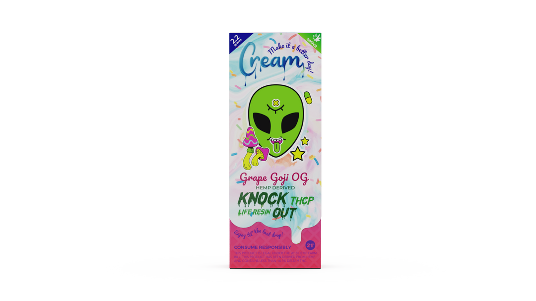 Cream Knock Out THCP Live Resin Disposable Rechargeable Vape - Grape Goji OG Sativa Strain - 2.2 grams - thehemphaus