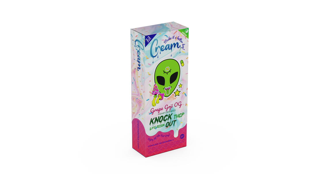 Cream Knock Out THCP Live Resin Disposable Rechargeable Vape - Grape Goji OG Sativa Strain - 2.2 grams - thehemphaus