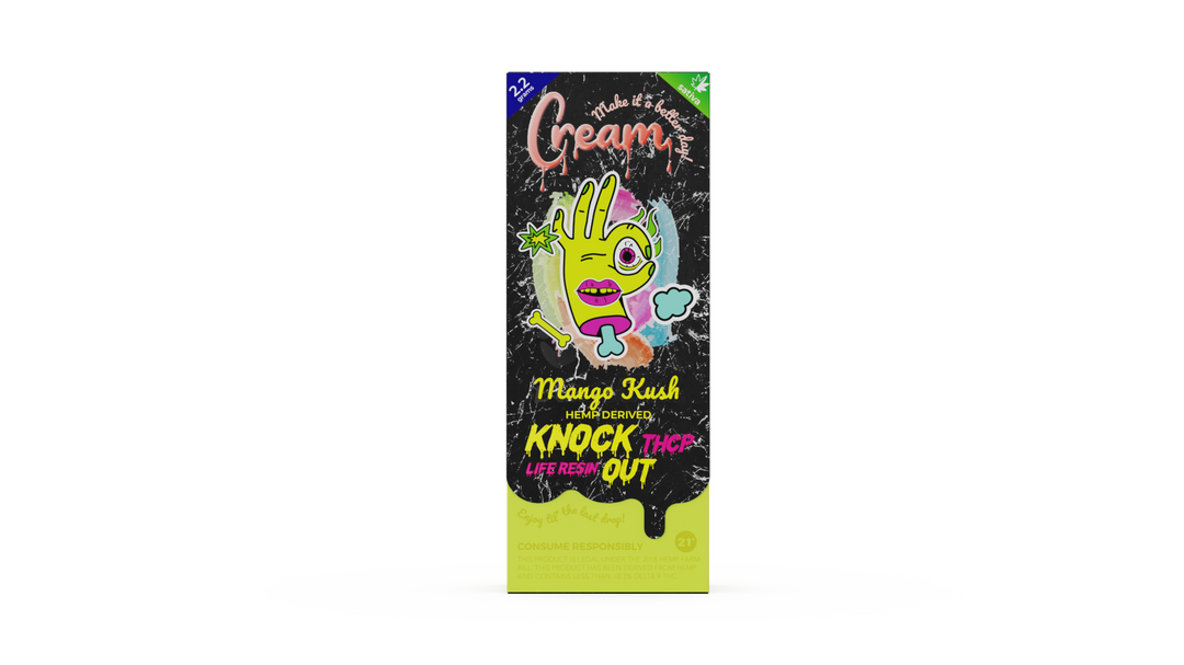Cream Knock Out THCP Live Resin Disposable Rechargeable Vape - Mango Kush Sativa Strain - 2.2 grams - thehemphaus