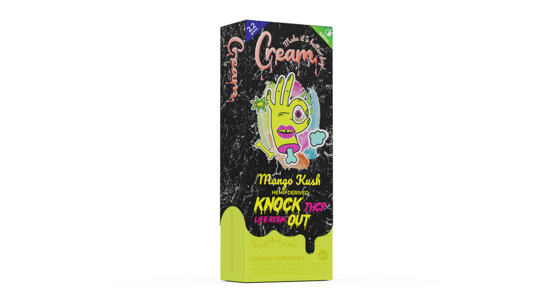 Cream Knock Out THCP Live Resin Disposable Rechargeable Vape - Mango Kush Sativa Strain - 2.2 grams - thehemphaus