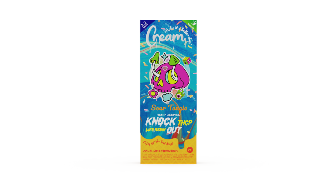 Cream Knock Out THCP Live Resin Disposable Rechargeable Vape - Sour Tangie Sativa Strain - 2.2 grams - thehemphaus