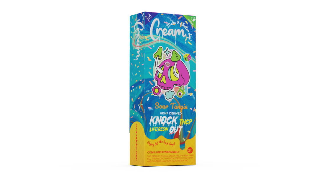 Cream Knock Out THCP Live Resin Disposable Rechargeable Vape - Sour Tangie Sativa Strain - 2.2 grams - thehemphaus