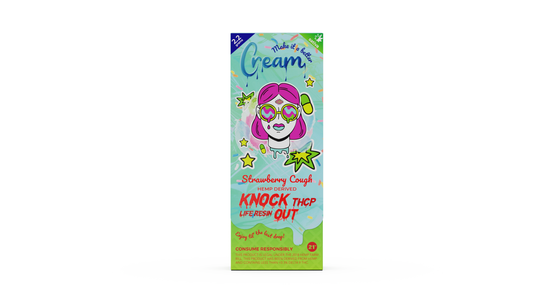 Cream Knock Out THCP Live Resin Disposable Rechargeable Vape - Strawberry Cough Sativa Strain - 2.2 grams - thehemphaus