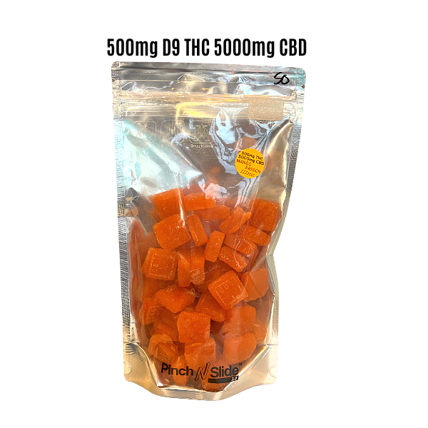 500mg thc with 5000mg CBD Mango Passion gummy pack - thehemphaus