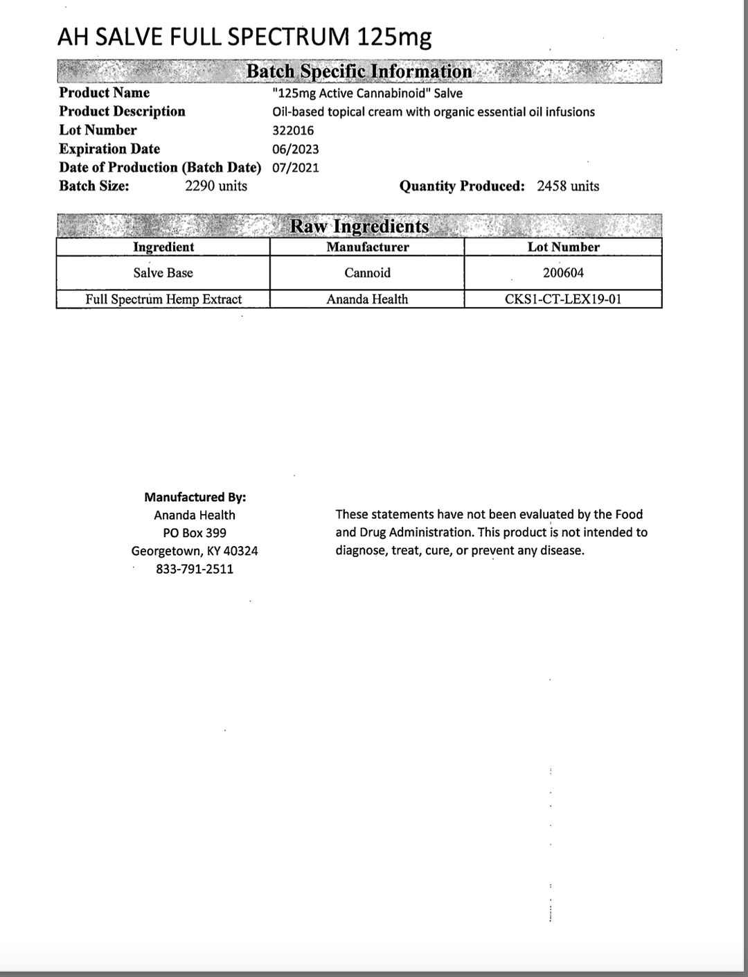 Ananda Hemp Spectrum Salve 125mg - Muscle Rub - thehemphaus